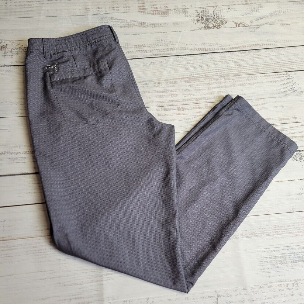 Puma Cell Golf Pants Sport Men 36x34‎ Black Gray Herringbone Stretch Performance